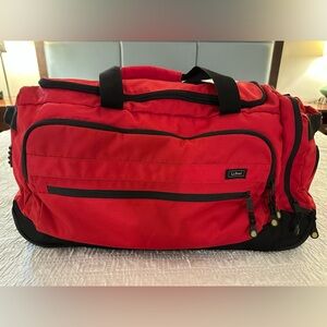 L L Bean Red Nylon Rolling Duffel Bag Travel Luggage Handle 23" X 11" X 13"